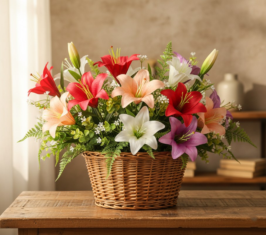 Koszyk z główkami lilii