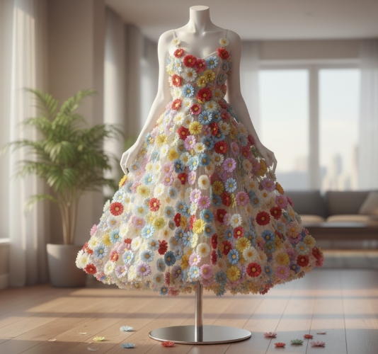 Kwiaty gerbery na sukience