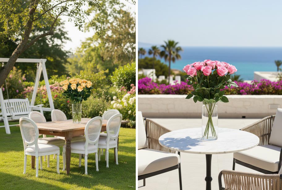 Kwiaty na stole na zewnątrz