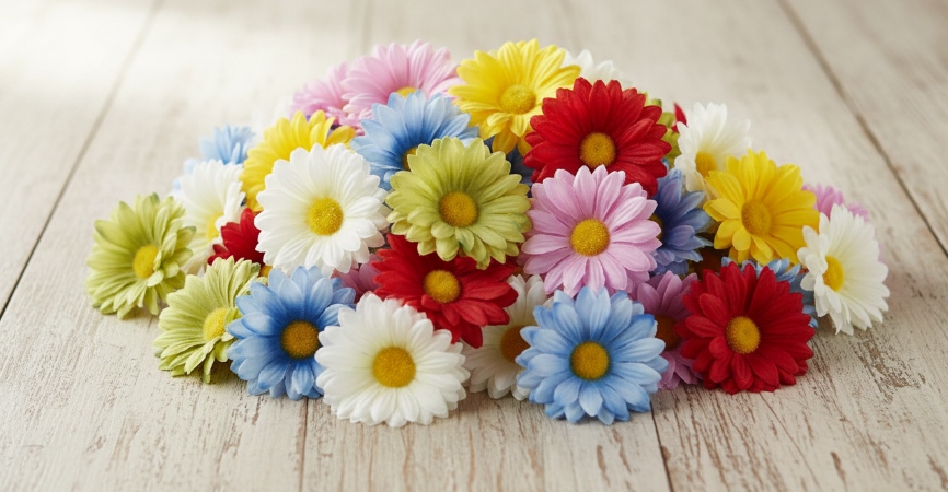 Główki kwiatów na stole